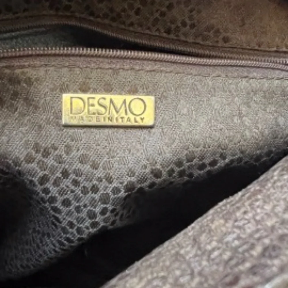 Vintage Desmo Made in Italy Brown Soft Leather Hobo Bucket Bag with Dot Pattern